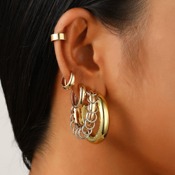 Fashion Exaggerated Distinctive Women's Ear Clip Ear Ring Ear Buckle Ear Bone Clip Retro Style Alloy Geometric Electroplating