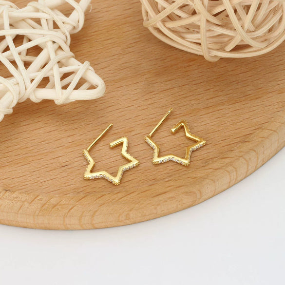 Fashion Exaggerated Fivepointed Star S925 Sterling Silver Earrings Electroplated