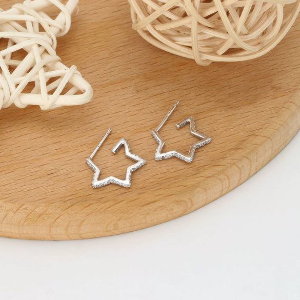 Fashion Exaggerated Fivepointed Star S925 Sterling Silver Earrings Electroplated