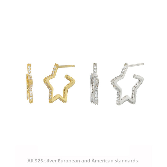 Fashion Exaggerated Fivepointed Star S925 Sterling Silver Earrings Electroplated