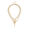 Fashion Exaggerated Geometric Lock Pendant Necklace For Women With Aluminum Chain And Double Layer Alloy Material Electroplating Design