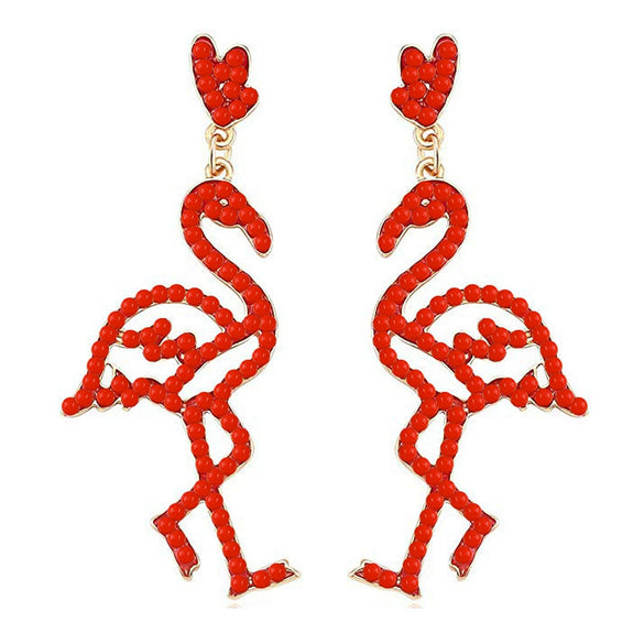 Fashion Exaggerated Hollow Flamingo Rhinestone Tassel Earrings Electroplated Geometric Animal Style Statement Earrings For Unisex