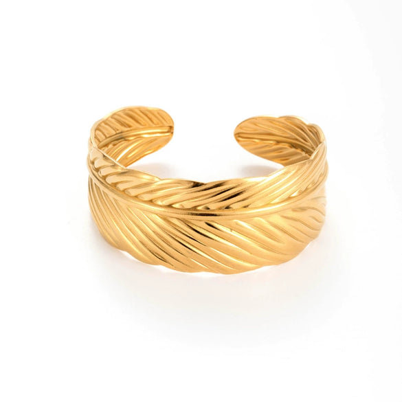 Fashion Exaggerated Leaf Open Adjustable Titanium Steel Bracelet With Electroplating