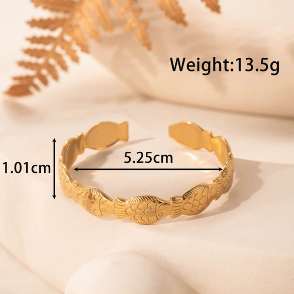 Fashion Exaggerated Leaf Open Adjustable Titanium Steel Bracelet With Electroplating