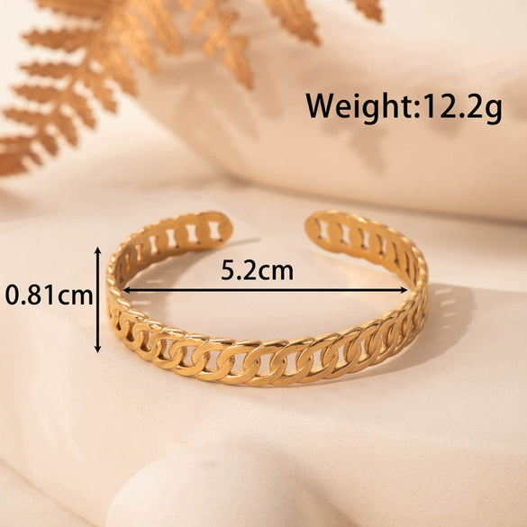 Fashion Exaggerated Leaf Open Adjustable Titanium Steel Bracelet With Electroplating