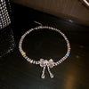 Fashion Exaggerated Personality Bow Shaped Diamond Embellished Alloy Necklace Earrings Bracelet Set For Women With Ball Chain