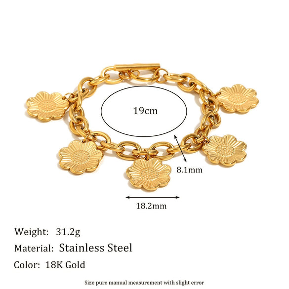 Fashion Exaggerated Personality Stainless Steel 18K Gold Plated Flower Pendant Ochain Wrap Necklace Bracelet For Women