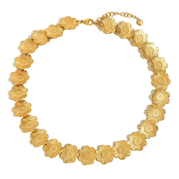 Fashion Exaggerated Personality Stainless Steel 18K Gold Plated Flower Pendant Ochain Wrap Necklace Bracelet For Women