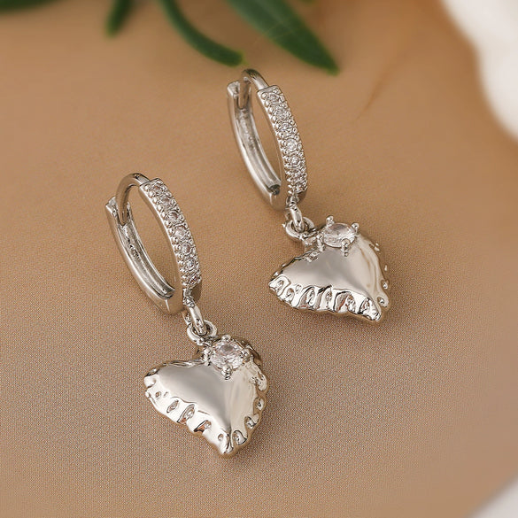 Fashion Exquisite Copper Goldplated Zircon Heartshaped Geometric Style Earrings For Female