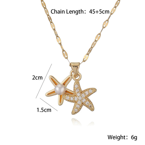 Fashion Exquisite Copper 18K Gold Plated Zircon Starfish Geometric Minimalist Pendant Necklace For Female
