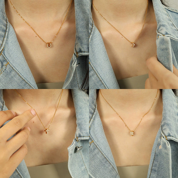 Fashion Exquisite Fourleaf Clover Heart Shape 316L Stainless Steel Electroplating Necklace For Women