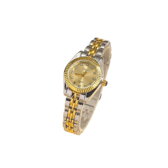Fashion Exquisite Gradual Gold Ladies Watch With Diamond Dial And Round Shape Alloy Case And Strap Stainless Steel Buckle