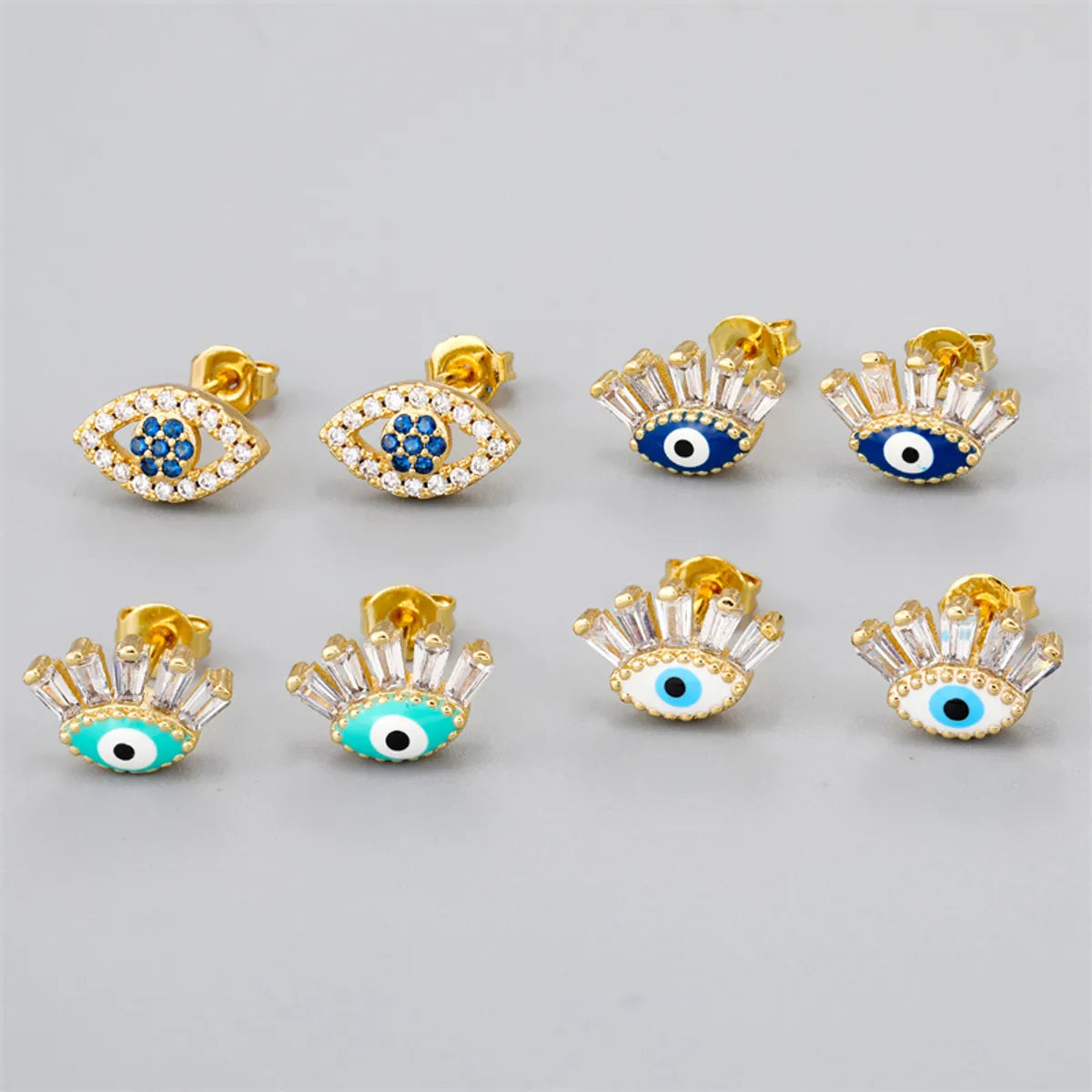 Fashion Eye Gold Plated Enamel Zircon Women'S Ear Studs 1 Pair