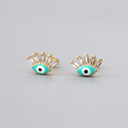 Fashion Eye Gold Plated Enamel Zircon Women'S Ear Studs 1 Pair