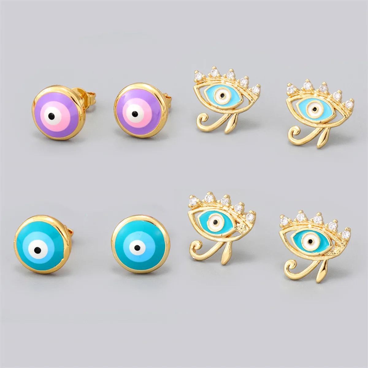 Fashion Eye Gold Plated Enamel Zircon Women's Ear Studs 1 Pair