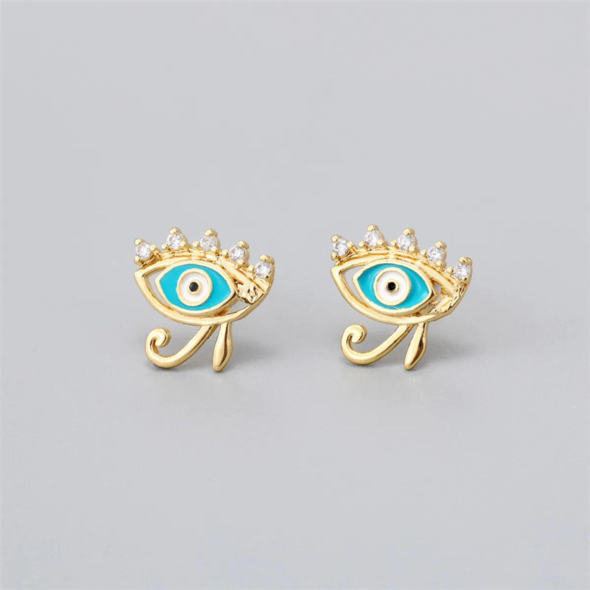 Fashion Eye Gold Plated Enamel Zircon Women's Ear Studs 1 Pair