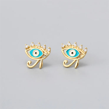 Fashion Eye Gold Plated Enamel Zircon Women's Ear Studs 1 Pair