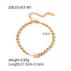 Fashion Fadeless Natural Freshwater Pearl Oval Gold Bean Titanium Steel Bracelet Necklace With Geometric Pattern Set With Precious Stones