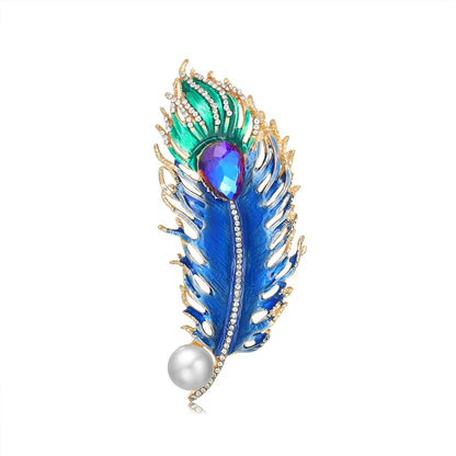 Fashion Feather Alloy Inlay Rhinestones Pearl Silica Gel Unisex Brooches