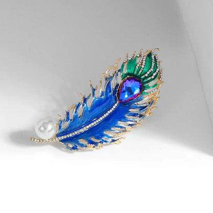 Fashion Feather Alloy Inlay Rhinestones Pearl Silica Gel Unisex Brooches