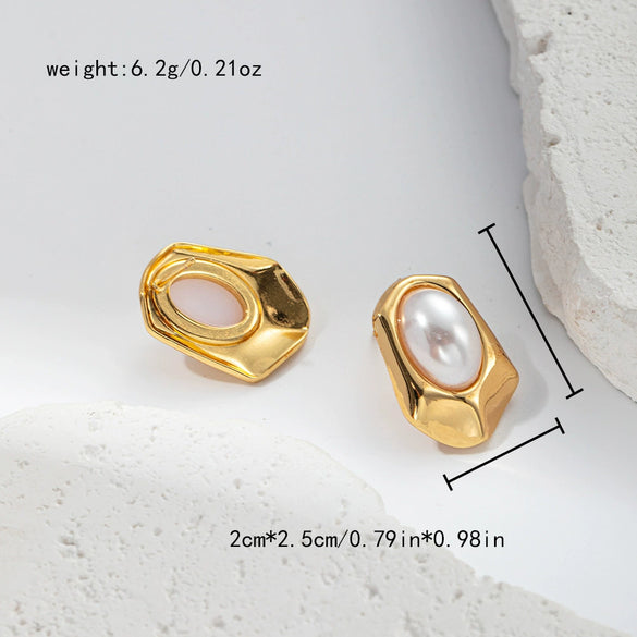 Fashion Feather Pearl Inlay Stainless Steel Earrings With Wings Design And Electroplating Treatment