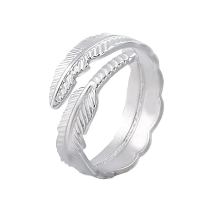 Fashion Feather Stainless Steel Plating Open Ring