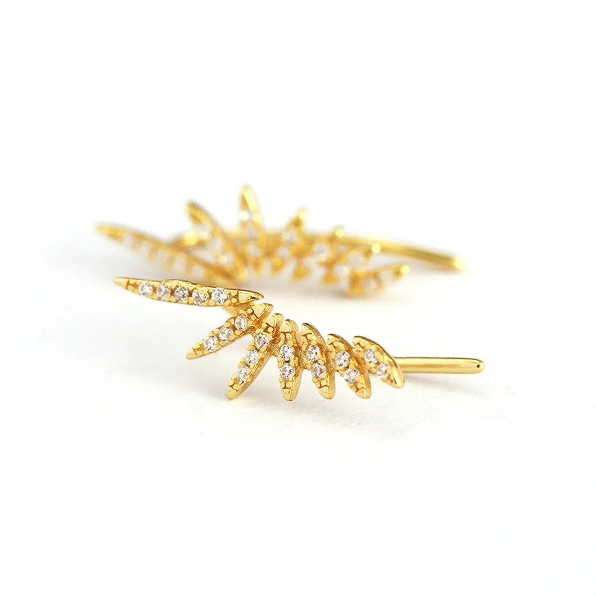 Fashion Feather Sterling Silver Plating Zircon Ear Studs 1 Pair