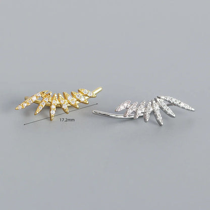 Fashion Feather Sterling Silver Plating Zircon Ear Studs 1 Pair