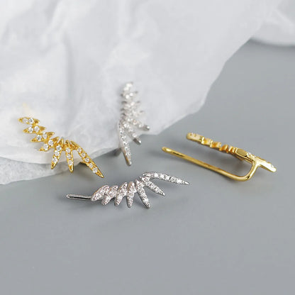 Fashion Feather Sterling Silver Plating Zircon Ear Studs 1 Pair