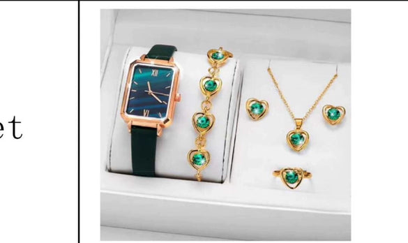 Fashion Female Alloy Pu Stainless Steel Round Dial Quartz Watch And Belt Jewelry Set