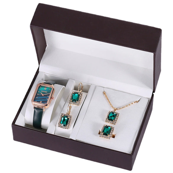 Fashion Female Alloy Pu Stainless Steel Round Dial Quartz Watch And Belt Jewelry Set