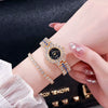 Fashion Female Alloy Tennis Chain Wrist Watch Set With Rhombus Dial And Stainless Steel Clasp