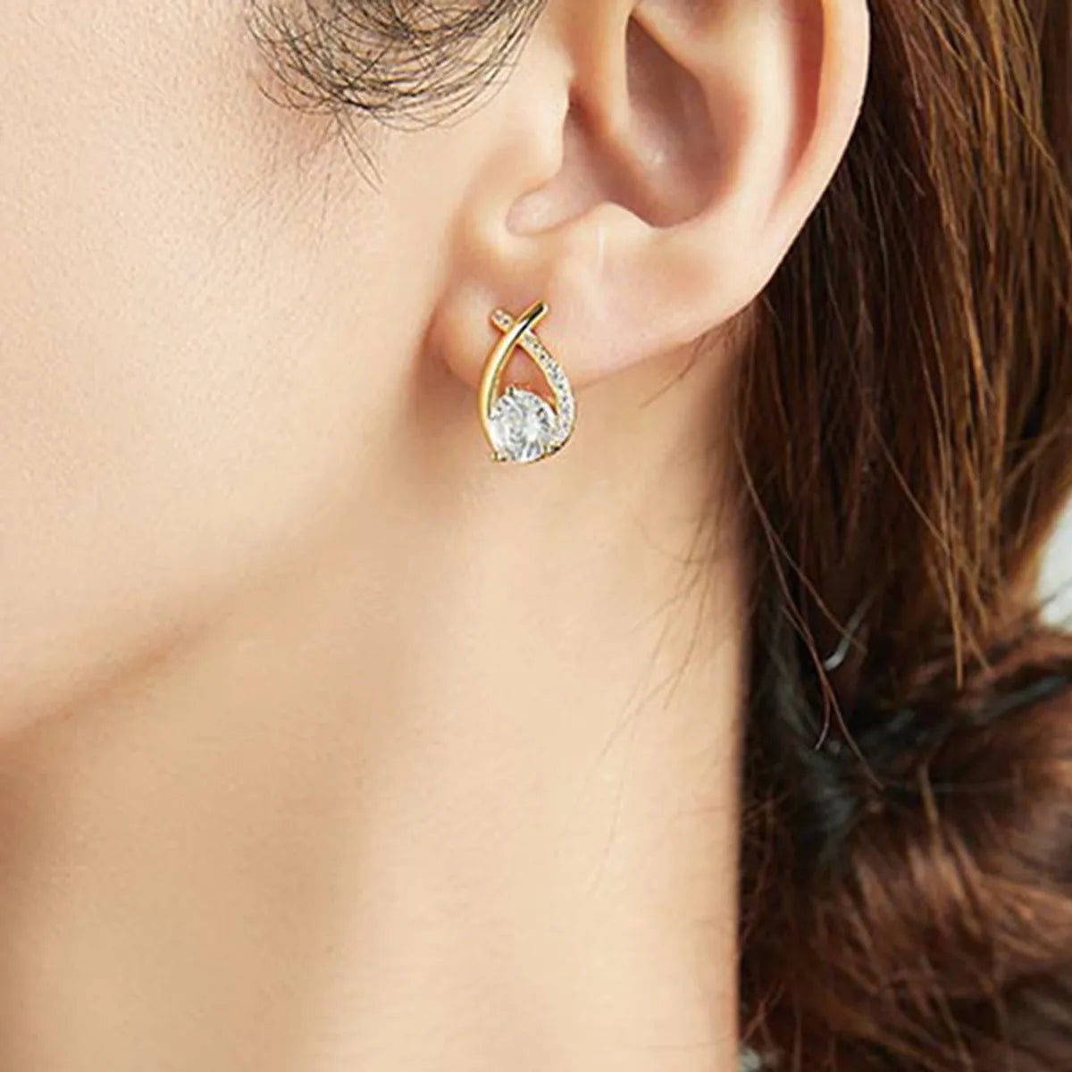 Fashion Female Cross Zircon Alloy Stud Earrings