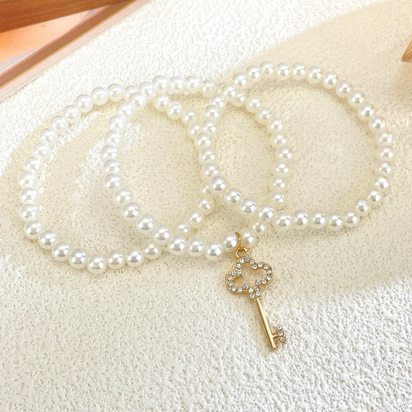 Fashion Female Retro Multilayer Alloy Imitation Pearl Flower Geometric Bracelet With Electroplating