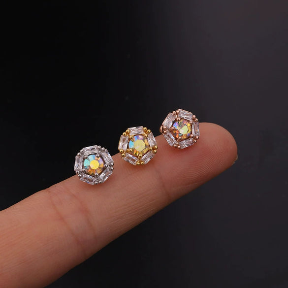 Fashion Female Stainless Steel Zircon Flower Earrings