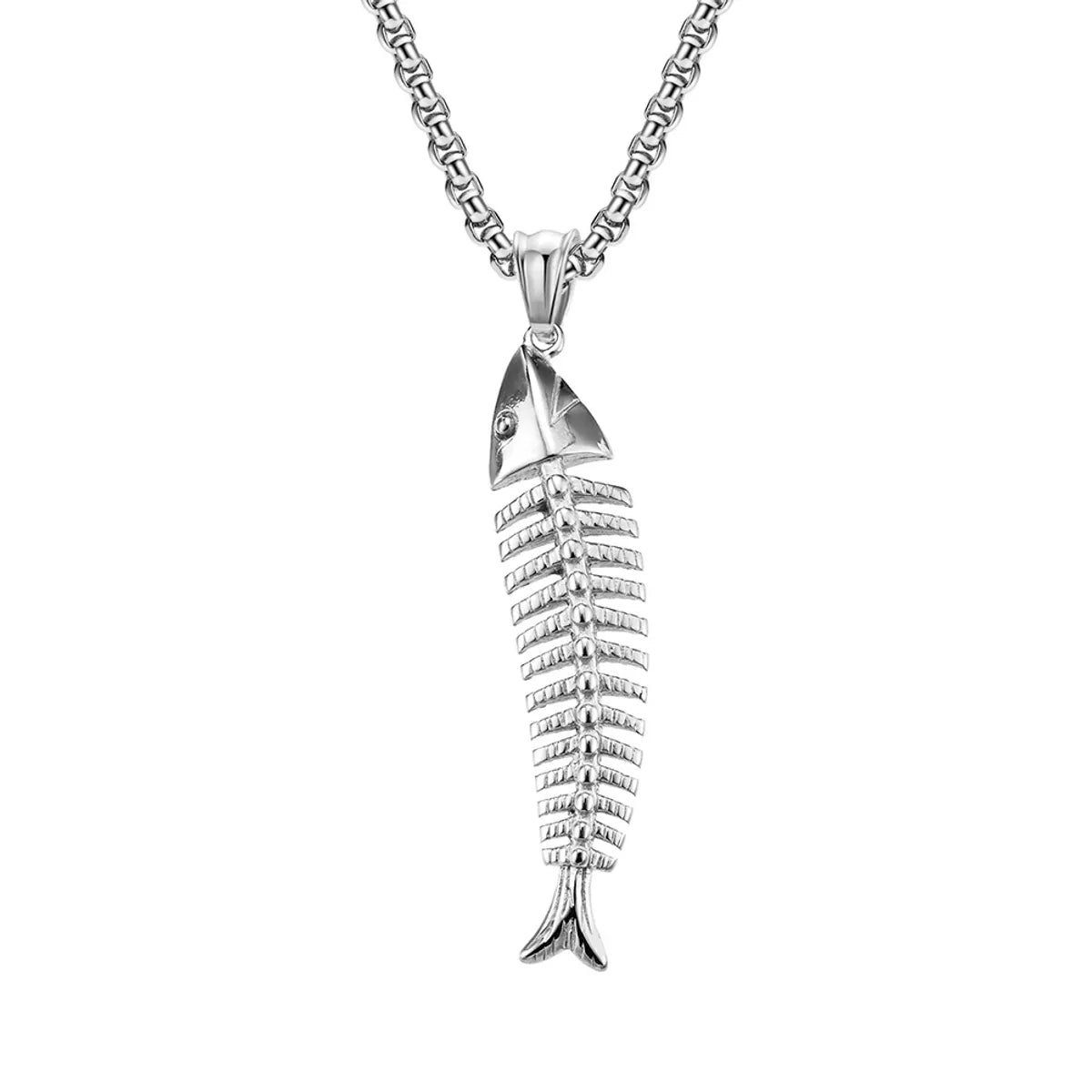 Fashion Fish Bone Stainless Steel Polishing Pendant Necklace 1 Piece