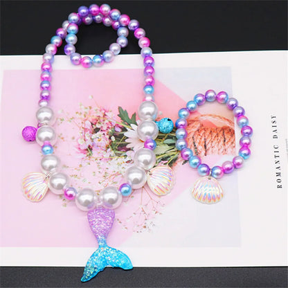 Fashion Fish Tail Resin Beaded Girl's Pendant Necklace 1 Set