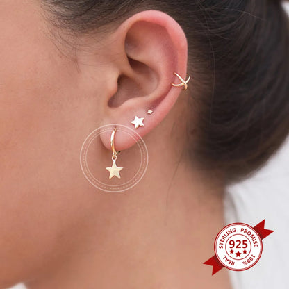 Fashion Five-pointed Star Glossy Star S925 Silver  Earrings