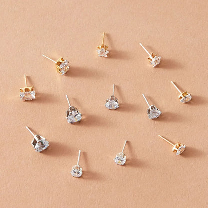 Simple Style Heart Diamond Alloy Artificial Gemstones Earrings Ear Studs