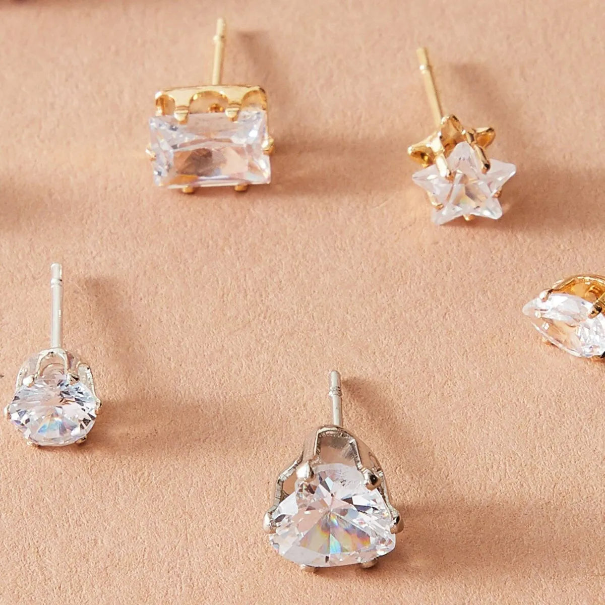 Simple Style Heart Diamond Alloy Artificial Gemstones Earrings Ear Studs