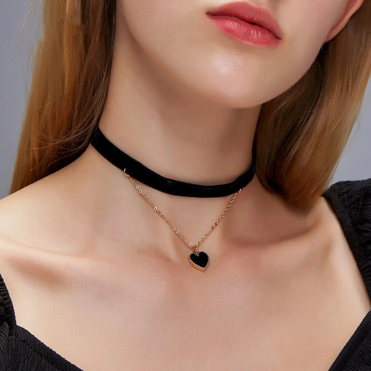 Fashion Flannel  Love Pendant Double Necklace Clavicle Chain