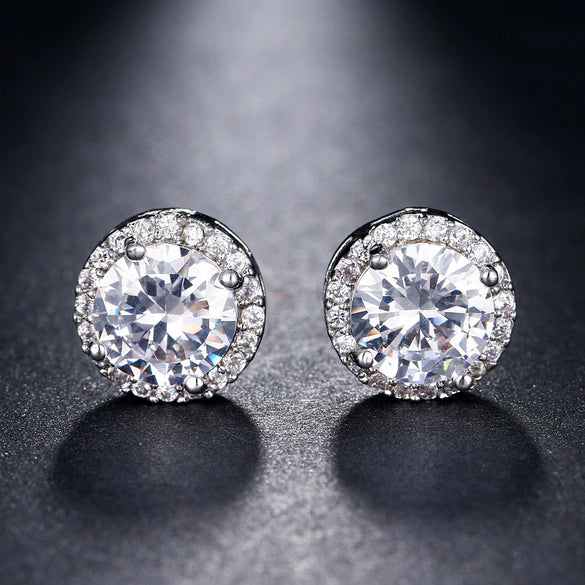 Fashion Flash Round Zircon Imitation Mossan Diamond Earrings For Women Copper Electroplated Geometric Style