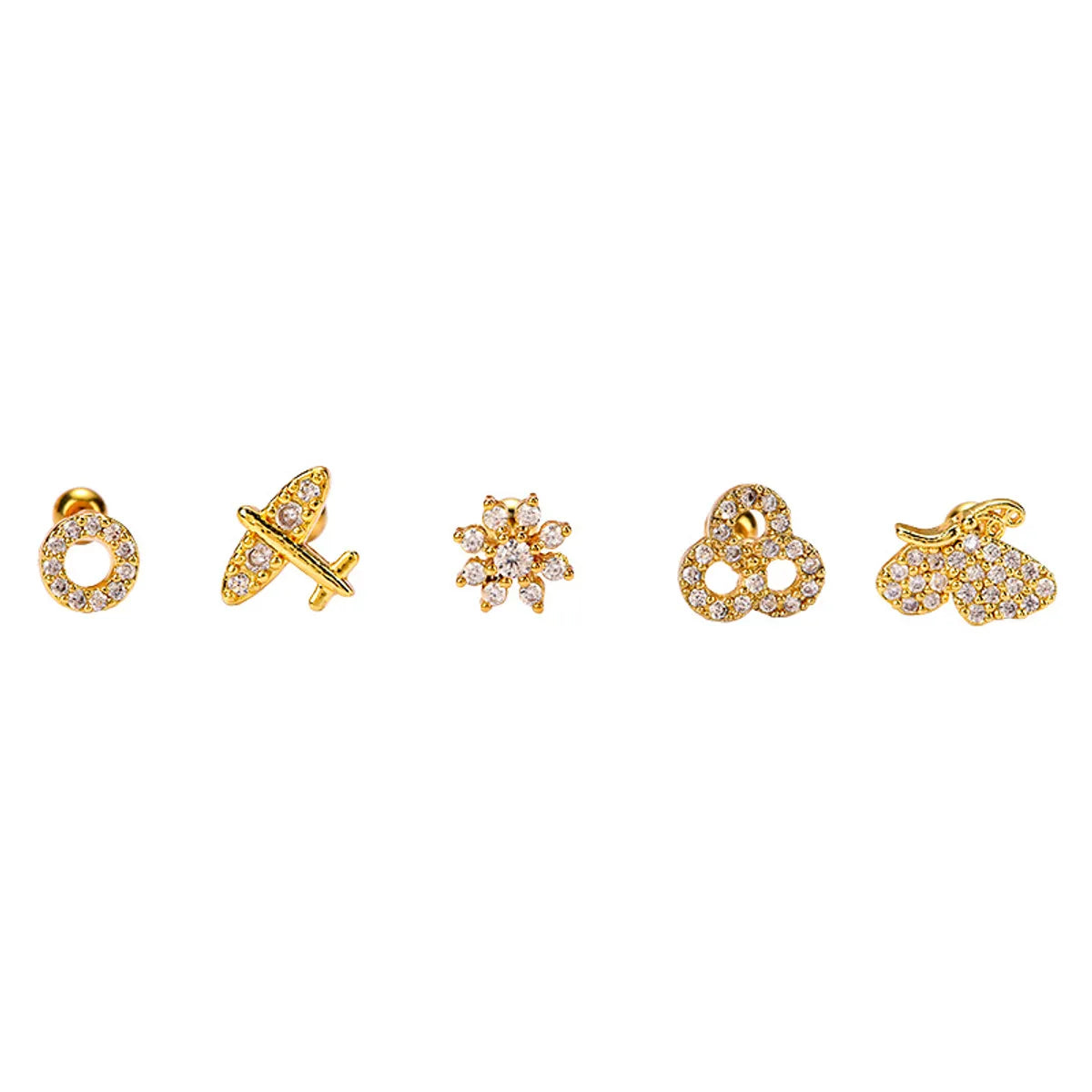 Fashion Flower Airplane Stainless Steel Copper Plating Inlay Zircon Ear Studs 1 Piece