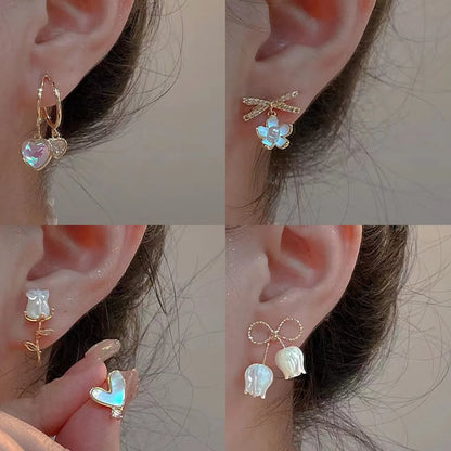 Fashion Flower Alloy Artificial Gemstones Unisex Earrings 1 Pair