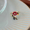 Fashion Flower Alloy Enamel Plating Inlay Rhinestones Women'S Open Ring 1 Piece