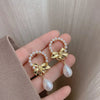 Fashion Flower Alloy Inlay Artificial Gemstones Pearl Women'S Drop Earrings 1 Pair