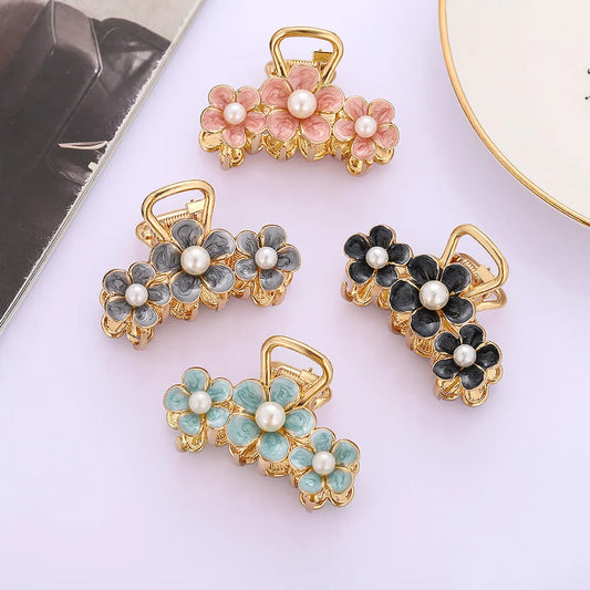 Women'S Fashion Flower Alloy Inlay Pearl Hair Claws