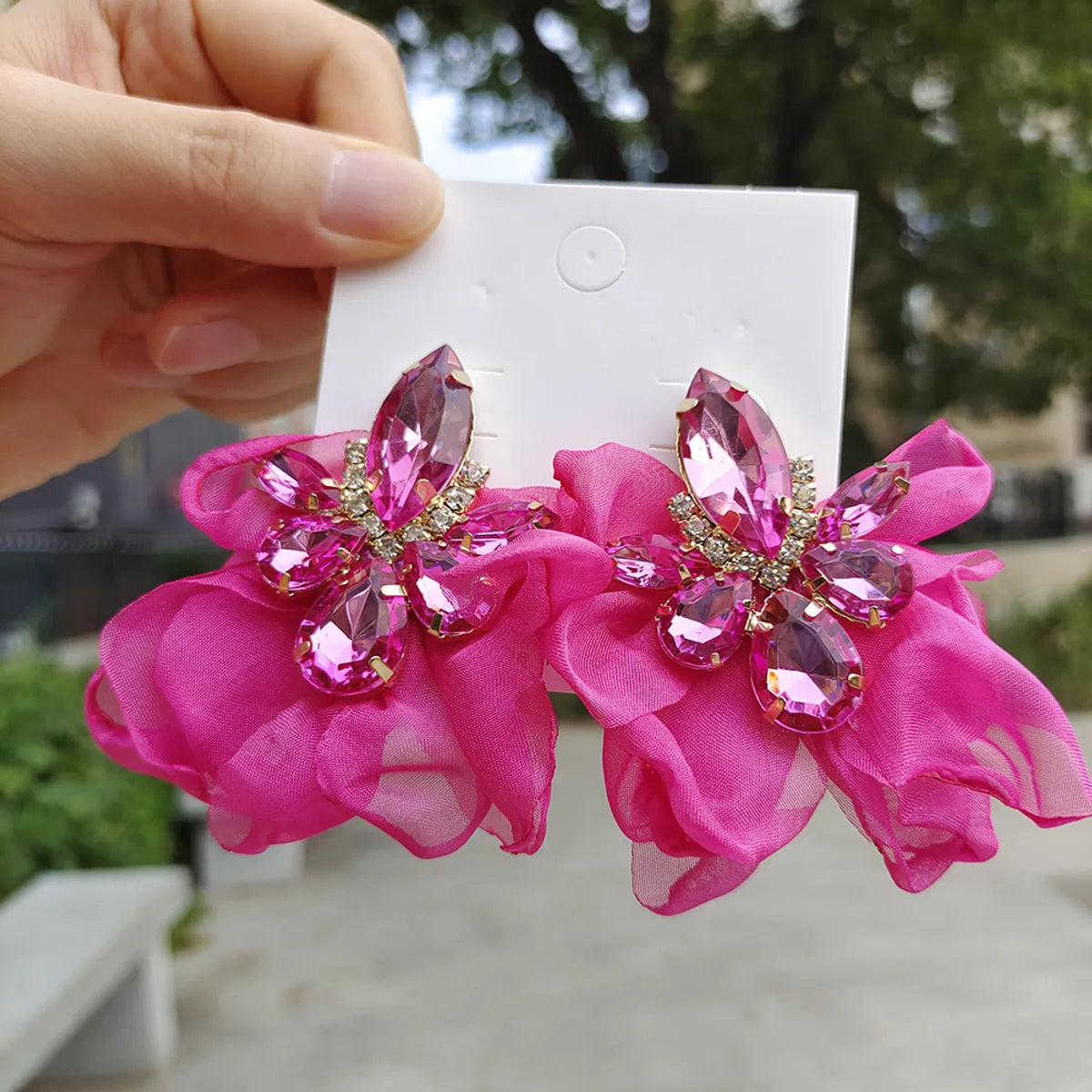 Fashion Flower Alloy Inlay Rhinestones Drop Earrings 1 Pair