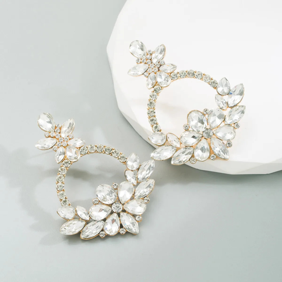 Fashion Flower Alloy Inlay Rhinestones Drop Earrings