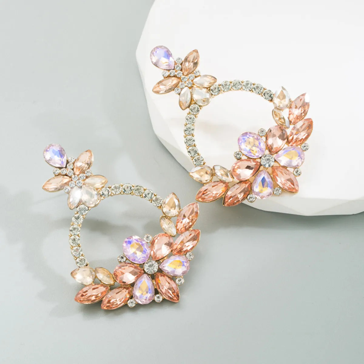 Fashion Flower Alloy Inlay Rhinestones Drop Earrings